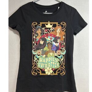 Disney Princess T-Shirt Girls Medium Black Happily Ever After Graphic Tee NEW
